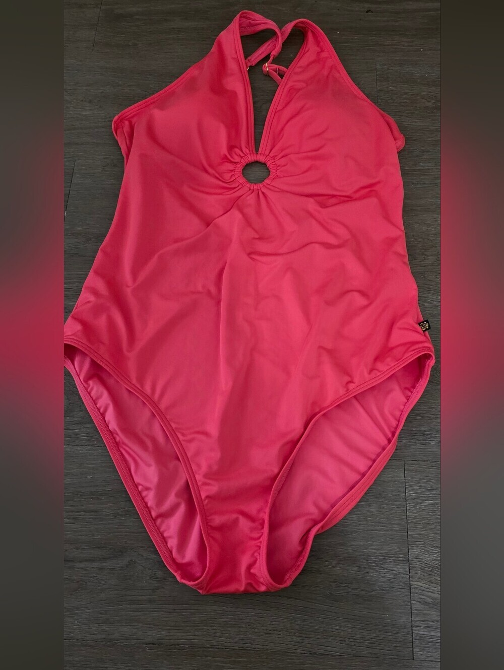 Red One-Piece Swimsuit with Keyhole Halter